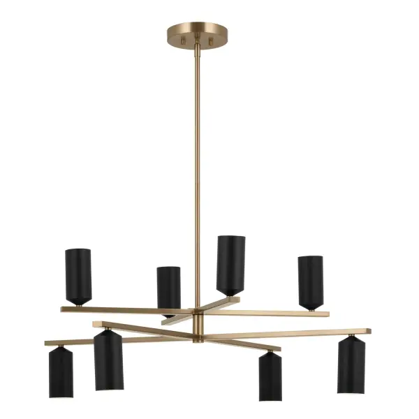 The Gala chandelier offers exceptional versatility with independently rotating top and bottom light clusters, allowing you to customize your lighting configuration. Its champagne bronze finish and clean geometric design make it a sophisticated focal point.