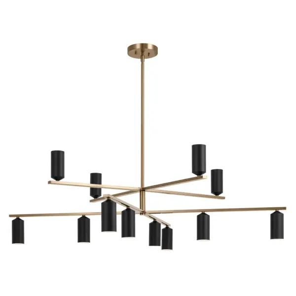 The Gala Chandelier makes a dramatic impact with its impressive 55.75-inch diameter and sophisticated multi-tier design. Featuring 12 LED lights with metal cylinder shades in Champagne Bronze, this oversized fixture brings contemporary elegance to grand spaces. - alternate view