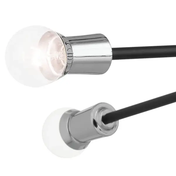 The Armstrong Chandelier commands attention with its impressive 63-inch diameter and 16 dimmable halogen lights. The bold black finish with chrome accents creates a striking contemporary aesthetic perfect for large-scale residential and commercial interiors. - alternate view