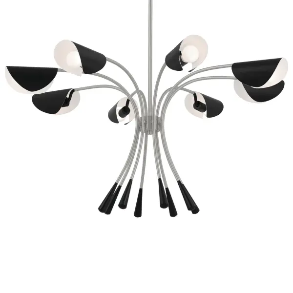 The Arcus 8-Light Chandelier commands attention with its impressive 45.5-inch diameter and distinctive metal shade design. Perfect for grand spaces, this modern fixture combines architectural presence with refined satin nickel finish.