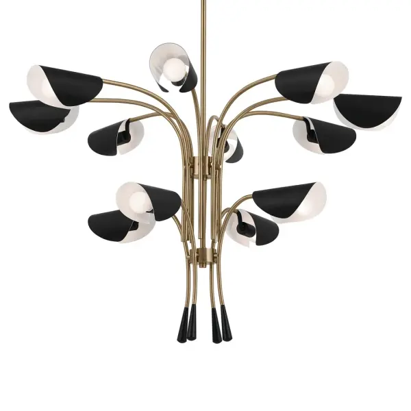The Arcus Chandelier commands attention with its impressive 46-inch diameter and sophisticated multi-tier construction. Featuring 12 lights and a distinctive Champagne Bronze finish with black accents, this oversized fixture delivers both dramatic visual impact and abundant illumination for grand spaces.