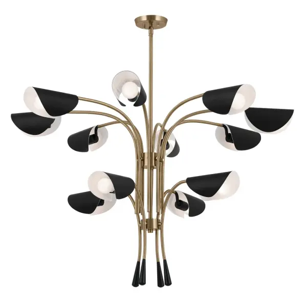 The Arcus Chandelier commands attention with its impressive 46-inch diameter and sophisticated multi-tier construction. Featuring 12 lights and a distinctive Champagne Bronze finish with black accents, this oversized fixture delivers both dramatic visual impact and abundant illumination for grand spaces. - alternate view