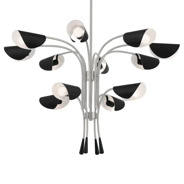 The Arcus 12-Light Chandelier commands attention with its impressive 46-inch diameter and sophisticated multi-tier architecture. Perfect for grand spaces, this contemporary fixture combines sleek metal construction with unique shade design.