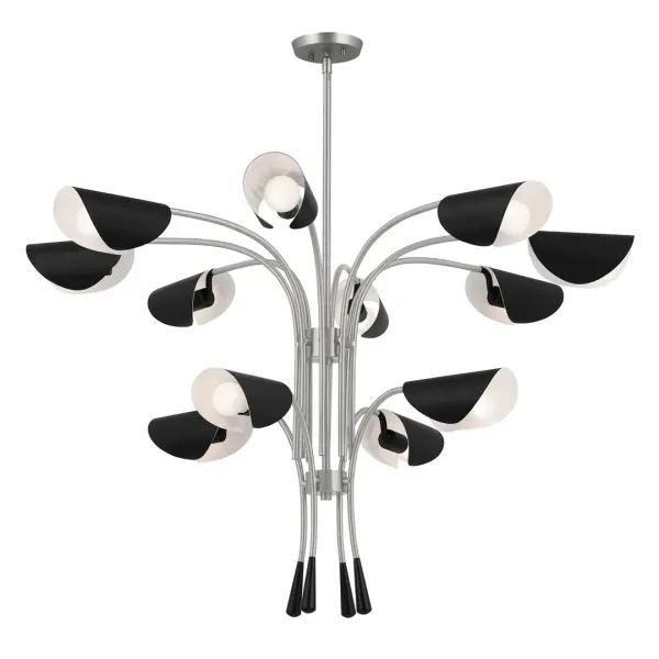 The Arcus 12-Light Chandelier commands attention with its impressive 46-inch diameter and sophisticated multi-tier architecture. Perfect for grand spaces, this contemporary fixture combines sleek metal construction with unique shade design. - alternate view