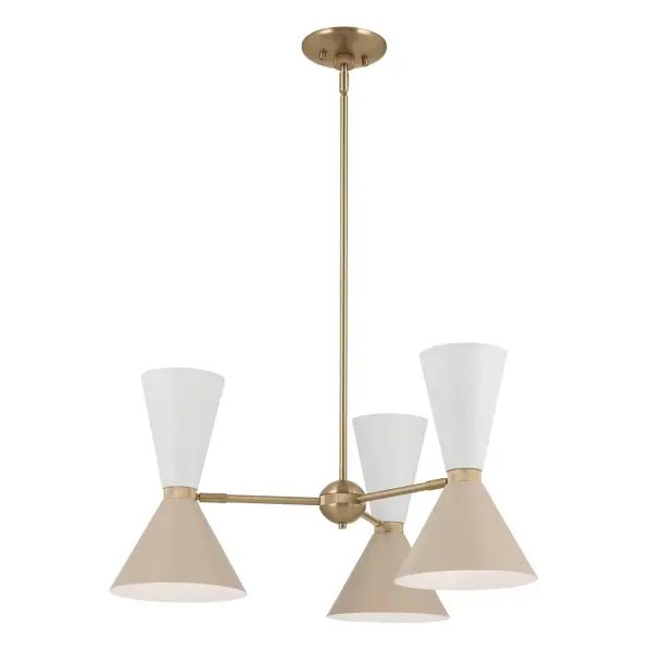 The Phix 6-Light Chandelier makes a striking statement with its geometric metal cone shades and sophisticated Champagne Bronze finish. At 30.75 inches wide, this substantial fixture delivers both dramatic visual impact and functional illumination. - alternate view