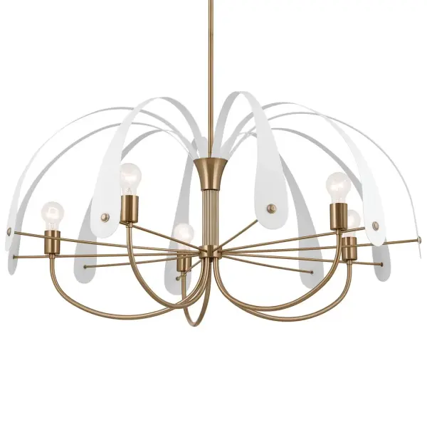 The Petal Chandelier brings sophisticated Art Deco glamour to large spaces with its 42.5-inch diameter and distinctive petal-shaped design. Five dimmable lights provide versatile illumination while the Champagne Bronze finish adds warmth and elegance.
