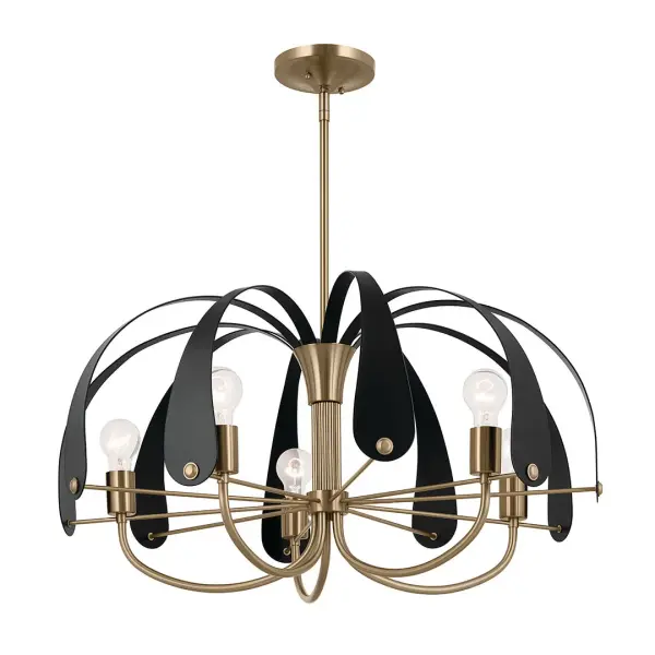 The Petal Chandelier brings sophisticated Art Deco glamour to large spaces with its 42.5-inch diameter and distinctive petal-shaped design. Five dimmable lights provide versatile illumination while the Champagne Bronze finish adds warmth and elegance. - alternate view