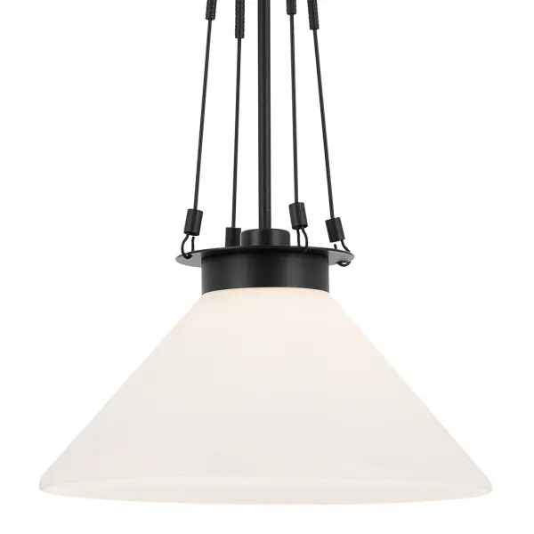 The Albers Pendant combines clean modern lines with classic opal glass for a sophisticated lighting solution. Its 18-inch diameter provides substantial presence while the black finish adds contemporary edge to any space.