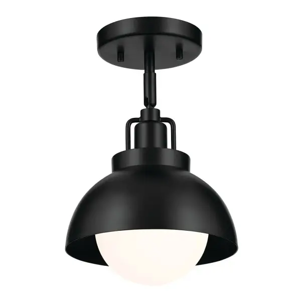The Niva combines sleek modern styling with practical versatility. Its convertible design allows for flush or semi-flush mounting, while the metal dome shade with opal glass provides warm, diffused light perfect for compact spaces.