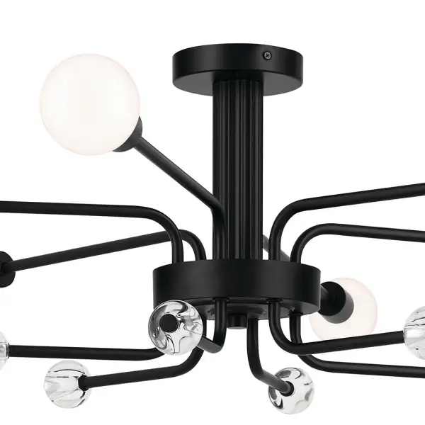 The Ocala brings bold Art Deco glamour to contemporary spaces with its striking 41-inch width and 6-light configuration. The black finish creates dramatic contrast while the semi-flush design works beautifully in rooms with standard ceiling heights. - alternate view