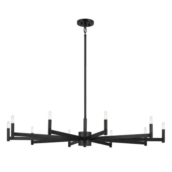 The Erzo brings dramatic scale without visual weight. Its 48-inch span and 10-light candelabra design create a commanding presence that feels airy rather than heavy. The simple black finish and candlestick silhouette work beautifully in both mid-century and contemporary spaces.