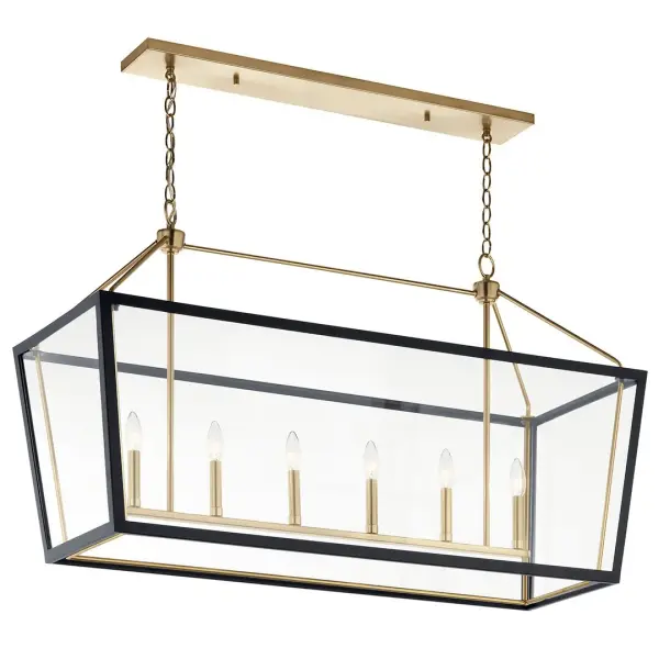 The Delvin Linear Chandelier combines contemporary styling with warm metallic finishes. Its 44-inch linear profile and 6-light configuration make it perfect for dining rooms and kitchen islands, while clear glass shades provide clean, unobstructed illumination.