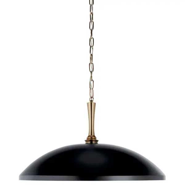 The Delarosa pendant combines industrial charm with refined elegance through its 24-inch metal dome shade and distinctive black-champagne bronze finish. Perfect for making a statement over kitchen islands or dining tables.