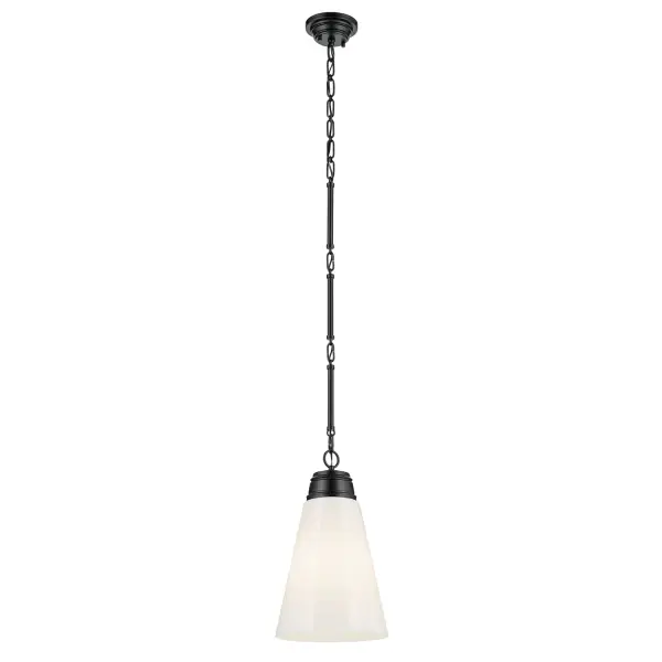 The Marsailli pendant combines classic opal glass with modern versatility through its unique adjustable chain system. The glossy white shade provides soft, diffused light while the black finish adds contemporary contrast.