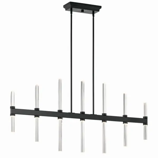 The Sycara creates stunning visual drama with 14 octagonal crystal rods that cast light patterns on ceilings and walls. Its sophisticated black finish and integrated LED technology deliver both beauty and efficiency for modern spaces.
