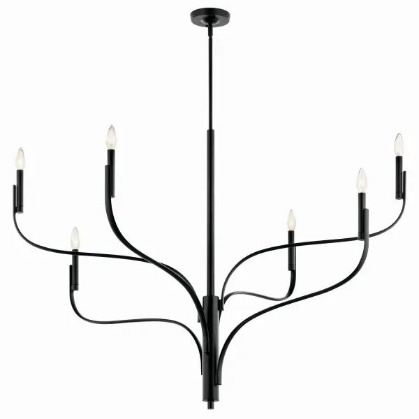 The Livadia chandelier transforms traditional lighting with its nature-inspired branching design. Its sculptural arms spiral upward like budding flowers, creating dynamic visual interest from every angle. The asymmetric silhouette and layered effect make it a stunning focal point.