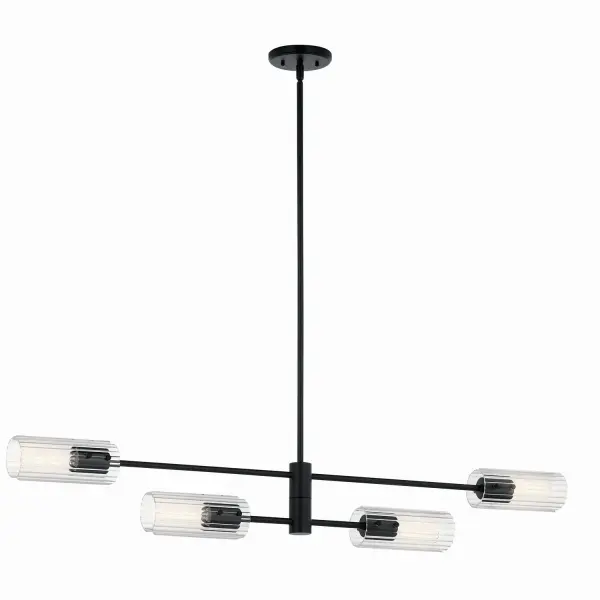 The Velestino combines minimalist structure with organic glass artistry. Its thick, clear ribbed glass shades create beautiful light play and texture, making it a statement piece that works day or night.