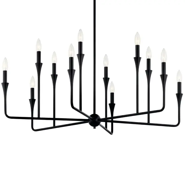 The Alvaro chandelier commands attention with its impressive 39.75-inch diameter and dramatic multi-tier design. Featuring 12 lights across multiple levels, this fixture delivers both substantial illumination and striking visual impact.