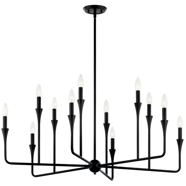 The Alvaro chandelier commands attention with its impressive 39.75-inch diameter and dramatic multi-tier design. Featuring 12 lights across multiple levels, this fixture delivers both substantial illumination and striking visual impact. - alternate view