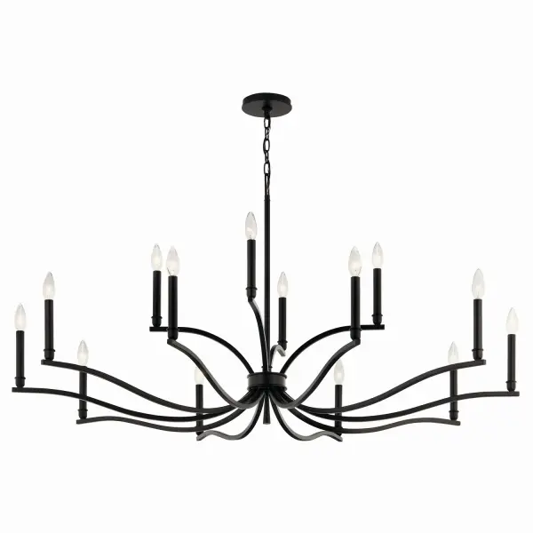 The Malene chandelier brings sculptural elegance with its water-inspired flowing arms and impressive 52.75-inch span. The included interchangeable candle sleeves offer styling flexibility—white for traditional contrast or black for modern cohesion.