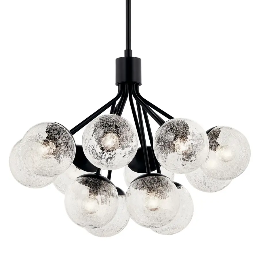 Dramatic 12-Light Convertible Chandelier with Crackle Glass Shades - Image 1