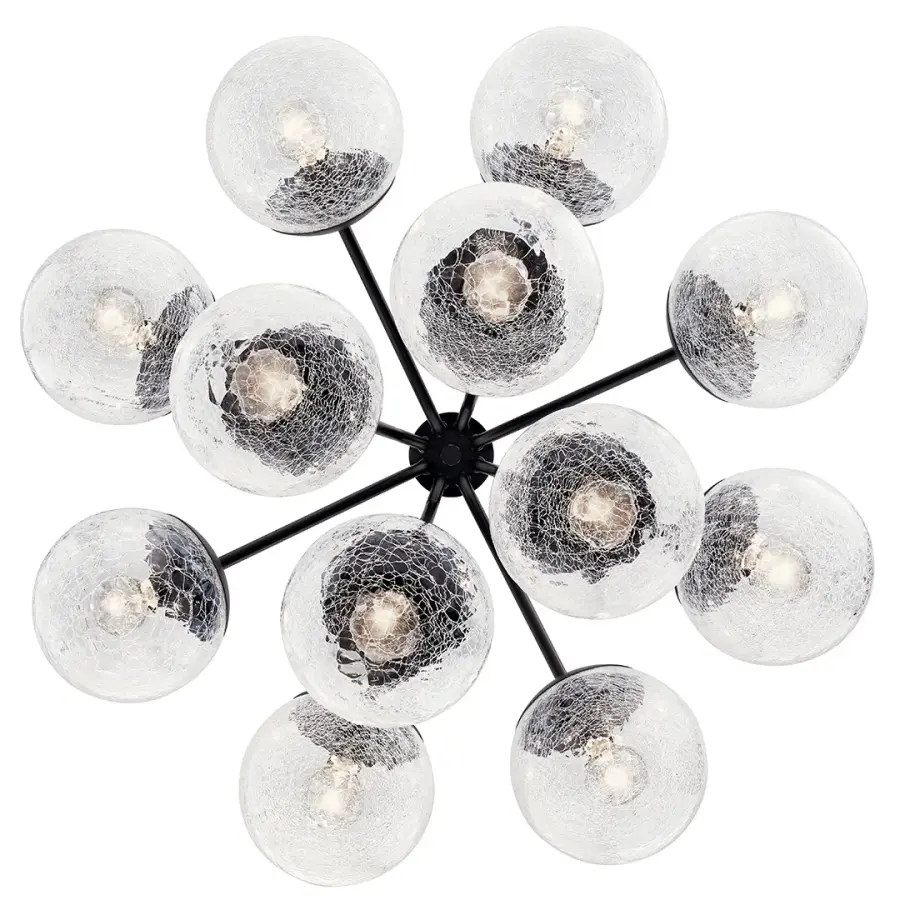 Dramatic 12-Light Convertible Chandelier with Crackle Glass Shades - Image 4