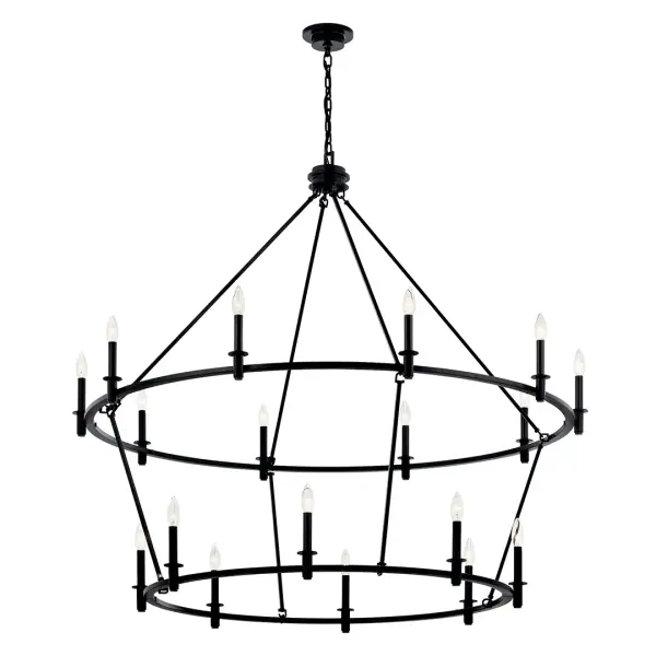 The Carrick 54" chandelier commands attention with its impressive scale and 18-light configuration across multiple tiers. Perfect for grand foyers, great rooms, or commercial spaces requiring dramatic impact and ample illumination. - alternate view