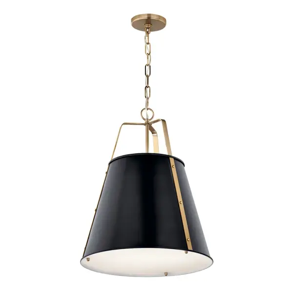 The Etcher pendant combines industrial-inspired metal cones with refined etched glass for a contemporary look that works in both residential and commercial settings. The black and champagne bronze finish adds warmth. - alternate view