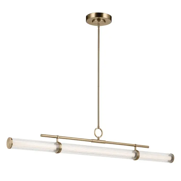 The Riven Linear Chandelier combines contemporary elegance with practical functionality. Its impressive 60-inch length and champagne bronze finish create a sophisticated focal point, while integrated LED technology ensures energy efficiency and longevity. - alternate view