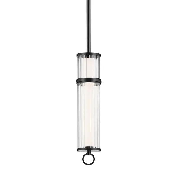 Riven Black Cylinder Pendant with Clear Fluted Glass - Image 1