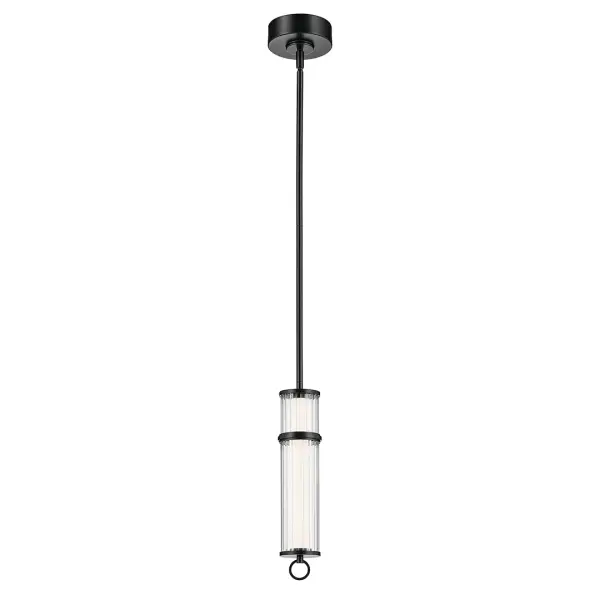 Riven Black Cylinder Pendant with Clear Fluted Glass - Image 2