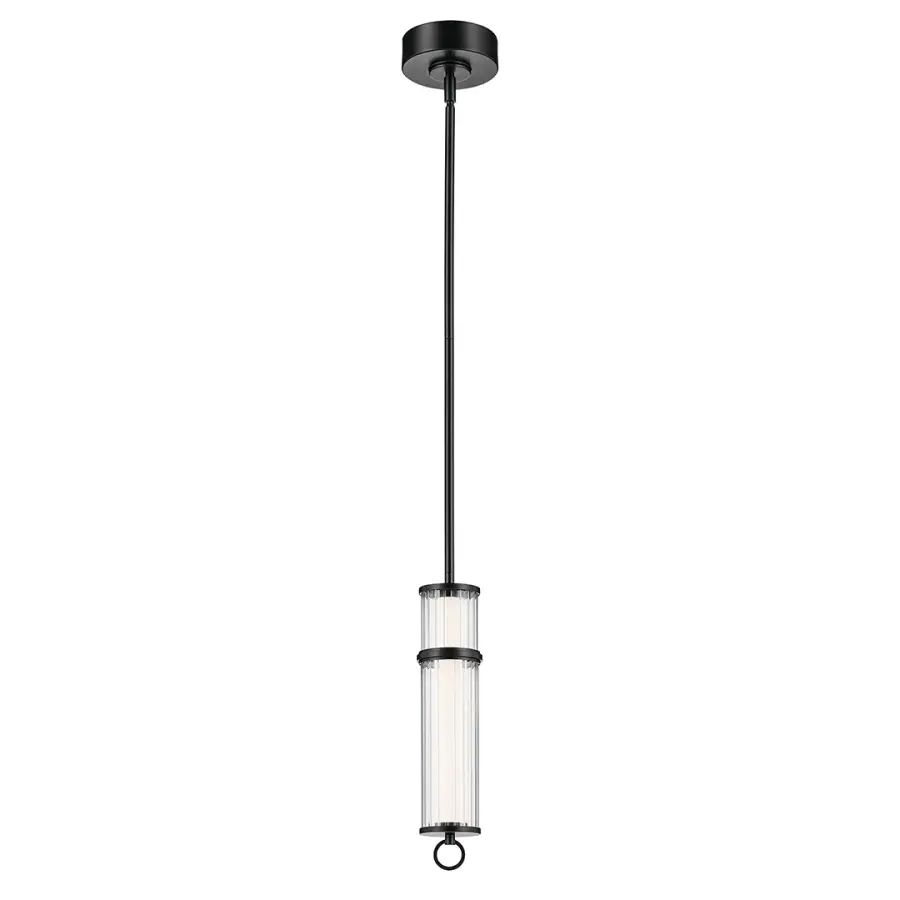 Riven Black Cylinder Pendant with Clear Fluted Glass - Image 2