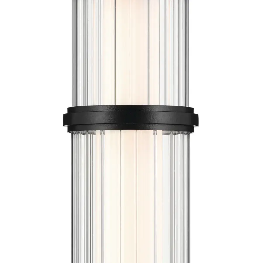 Riven Black Cylinder Pendant with Clear Fluted Glass - Image 3
