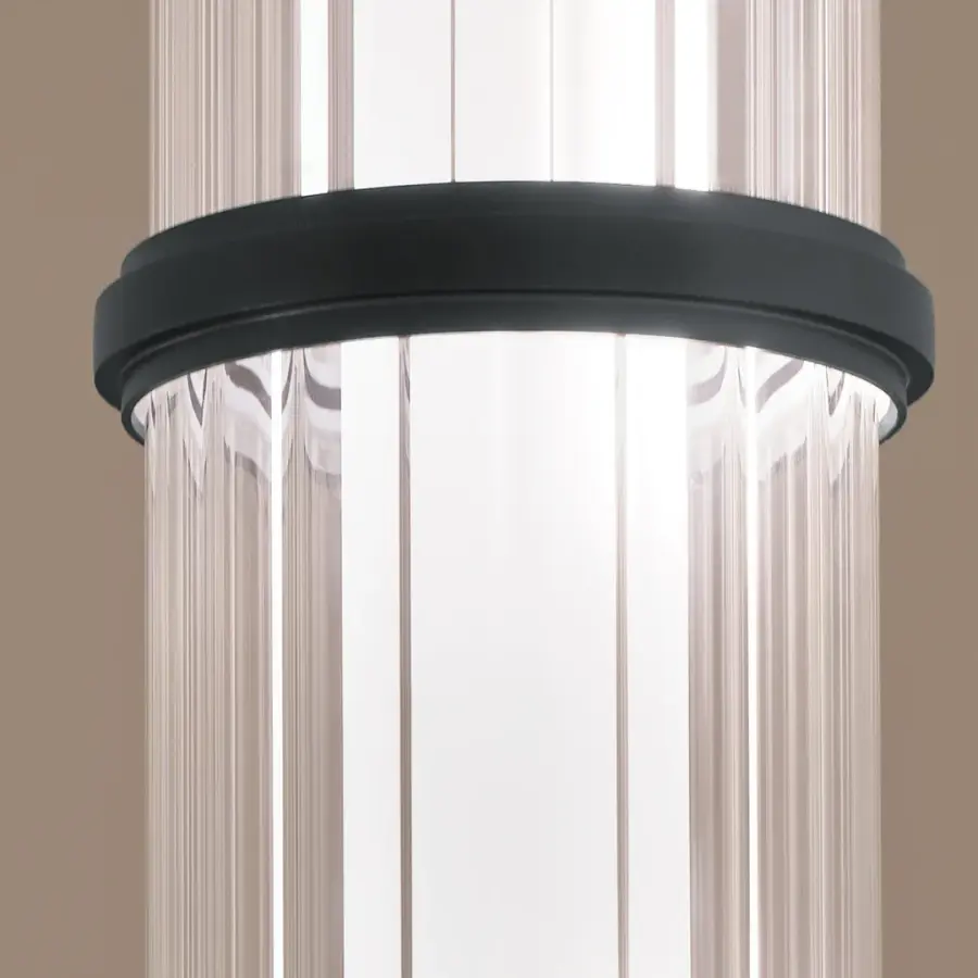 Riven Black Cylinder Pendant with Clear Fluted Glass - Image 6