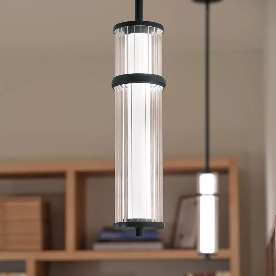 Riven Black Cylinder Pendant with Clear Fluted Glass - Image 8