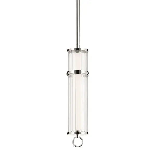 The Riven Pendant combines timeless fluted glass detailing with contemporary polished nickel hardware. Its compact 5-inch diameter makes it perfect for multiples over islands or as accent lighting in smaller spaces.