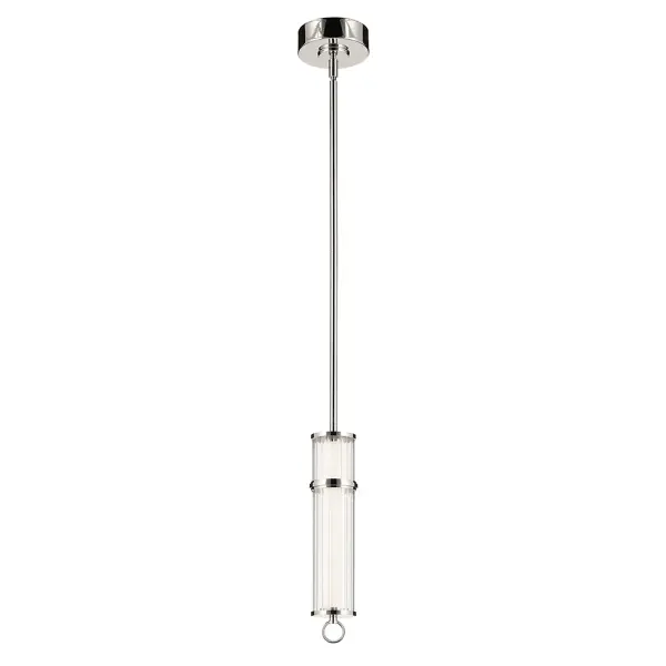The Riven Pendant combines timeless fluted glass detailing with contemporary polished nickel hardware. Its compact 5-inch diameter makes it perfect for multiples over islands or as accent lighting in smaller spaces. - alternate view