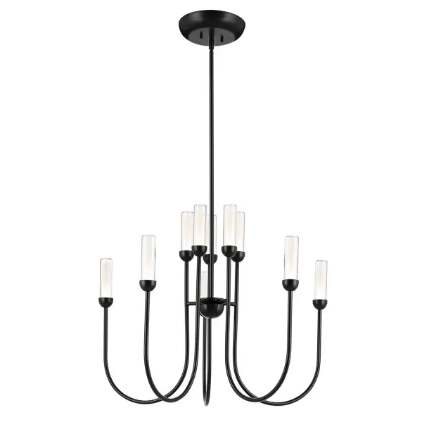 The Moraine chandelier delivers dramatic visual impact with its 10-light multi-tier design and clear cylinder glass shades. Energy-efficient integrated LED technology combines with contemporary styling for a fixture that's both beautiful and practical. - alternate view