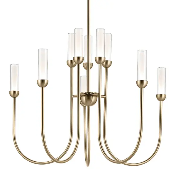 The Moraine Chandelier combines contemporary elegance with practical LED efficiency. Its 30-inch diameter and multi-tier design create dramatic visual impact, while clear cylinder glass shades and Champagne Bronze finish add sophisticated warmth to any space.