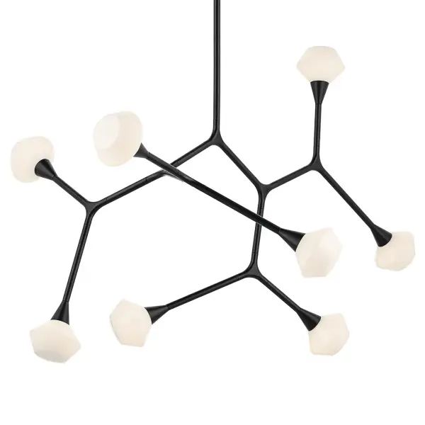 The Cassius Chandelier commands attention with its bold 52.5-inch linear profile and eight opal glass shades. Convertible design offers installation flexibility, while the contemporary black finish adds dramatic sophistication to modern interiors.