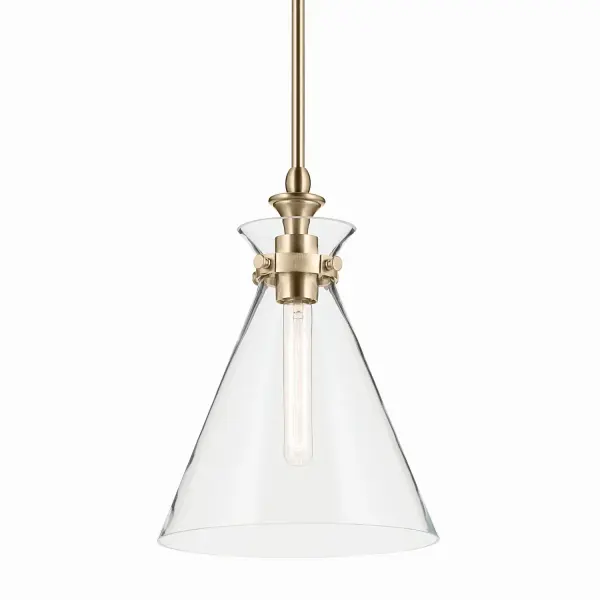 The Laria pendant combines traditional conical form with contemporary refinement. Its Korean sachet bag inspiration creates a distinctive silhouette, while clear glass and champagne bronze finish deliver timeless elegance. Ideal for intimate spaces.