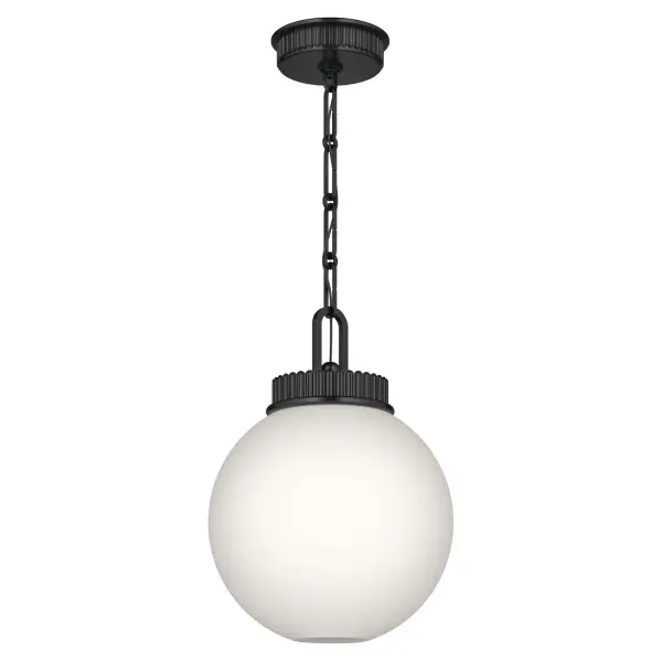 The Andorra mini pendant delivers industrial style in a compact 11-inch profile. Its matte black steel shade and adjustable chain make it ideal for task lighting over counters or as accent lighting in smaller spaces.