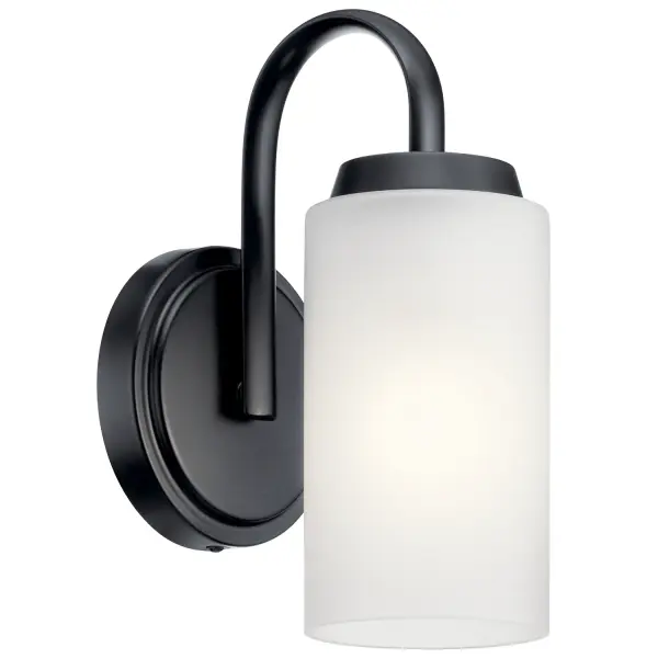 The Kennewick wall sconce offers flexible installation with its reversible etched glass shade that can face up or down. Clean lines and smooth curves create a refreshing simplicity perfect for modern bathrooms and hallways.