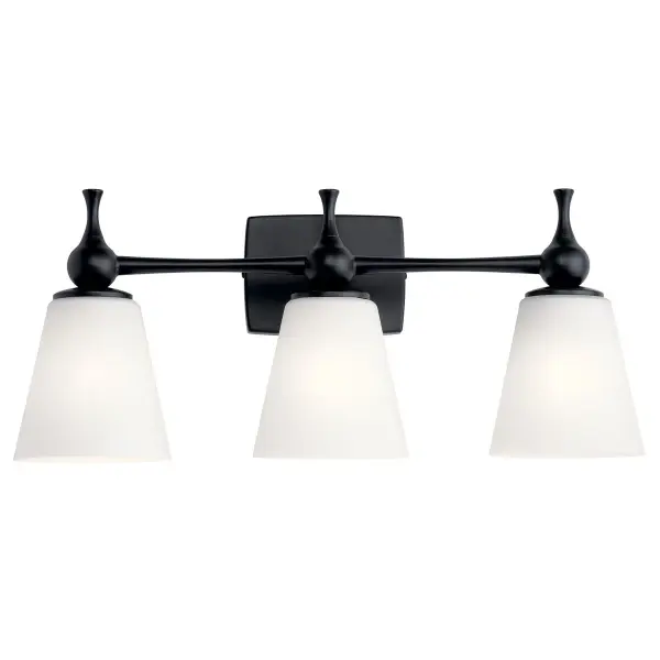 The Cosabella vanity light combines contemporary design with practical functionality. Its 24-inch width and satin etched opal glass shades provide even, flattering illumination perfect for bathroom vanities. - alternate view