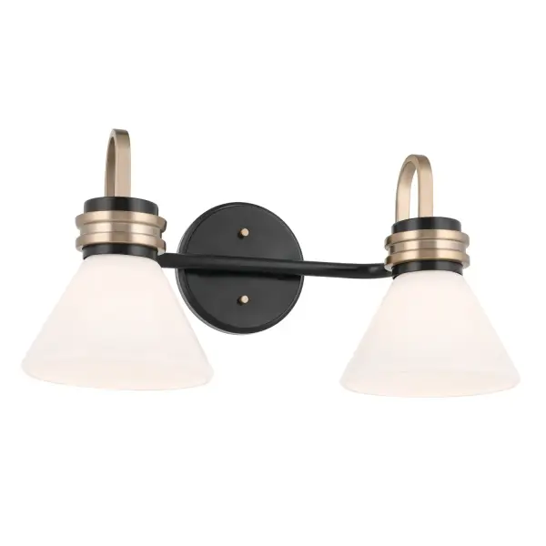The Farum vanity light brings sophisticated style to bathroom spaces with its clean-lined frame, stepped detailing, and dual-tone finish. Opal glass provides even, flattering illumination perfect for grooming tasks.