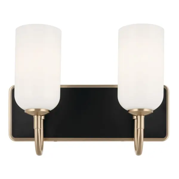 The Solia 2-Light Vanity Light combines contemporary design with warm Champagne Bronze finish and soft opal glass shades. Perfect for modern bathrooms seeking both style and practical illumination. - alternate view