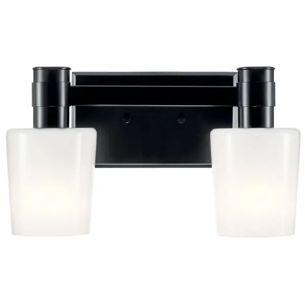 The Adani 2-Light Vanity Light combines modern aesthetics with practical functionality. Its opal glass shades provide soft, even illumination perfect for grooming tasks, while the dimmable feature allows customization. - alternate view