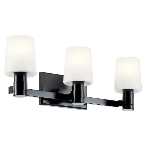 The Adani vanity light combines contemporary black finish with soft opal glass diffusers for balanced bathroom illumination. At 24 inches wide, it's ideal for medium vanities and offers flexible up or down mounting.