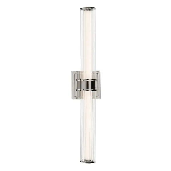 The Laurene vanity light combines contemporary styling with classic fluted glass detailing. Its 26.5-inch width provides excellent illumination for medium to large vanities, while integrated LED technology ensures energy efficiency and long-lasting performance. - alternate view