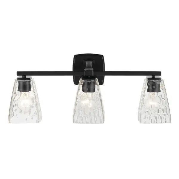 The Marant Vanity Light combines transitional styling with practical functionality. Its 23.75-inch width makes it ideal for medium to large vanities, while the clear water glass shades and dimmable feature provide customizable lighting. - alternate view